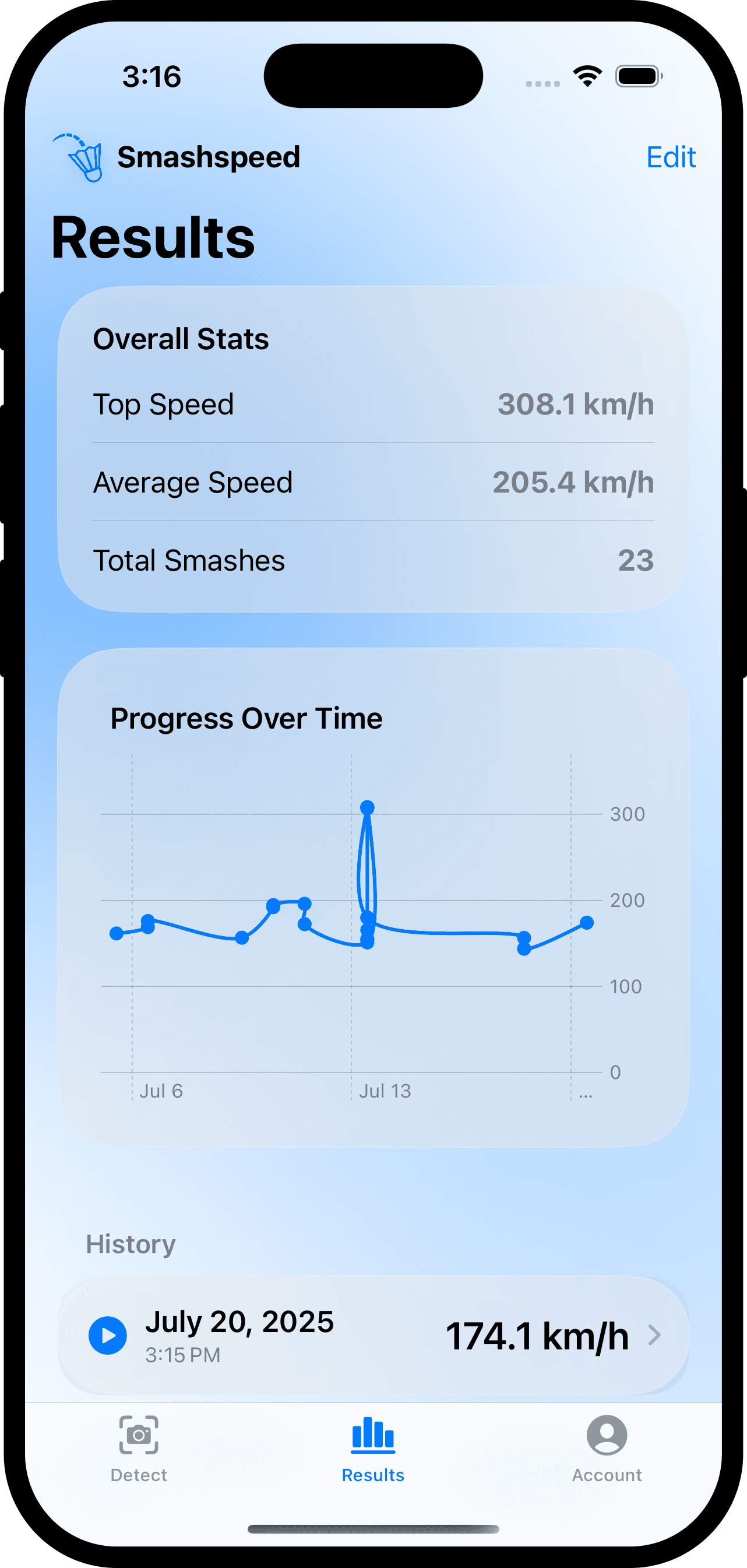 Smashspeed App capture screen simulator